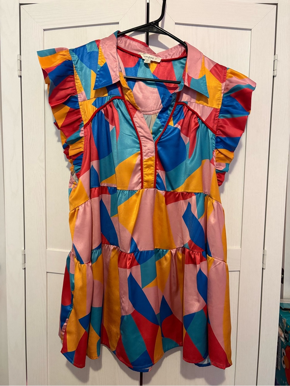 Umgee Multicolor Geometric Ruffle-Sleeve Tunic